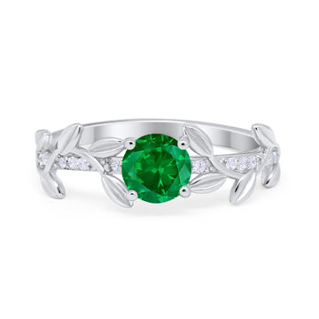 Floral Wedding Bridal Ring Simulated Green Emerald CZ 925 Sterling Silver